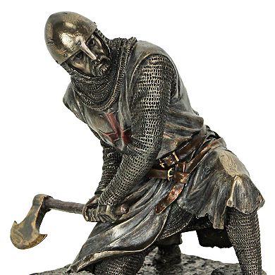 Bronze Finish Kneeling Templar Knight Wielding Battle Axe Statue