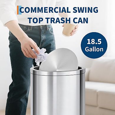 18.5 Gallon Stainless Steel Trash Can, 70 Liter Kitchen Garbage Can, Silver
