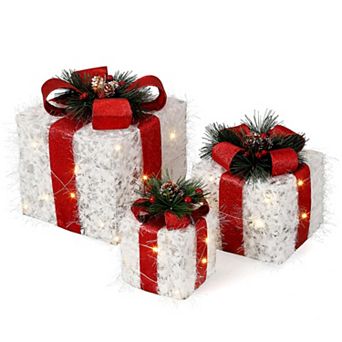 Lighted Gift Boxes Christmas Decoration, Set of 3 for Indoor Outdoor Home Decor