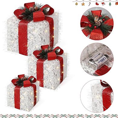 Lighted Gift Boxes Christmas Decoration, Set of 3 for Indoor Outdoor Home Decor
