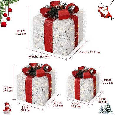 Lighted Gift Boxes Christmas Decoration, Set of 3 for Indoor Outdoor Home Decor