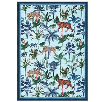 Machine Washable Rug Tiger Tropical Jungle Plant Area Rug Stain Resistant Carpet