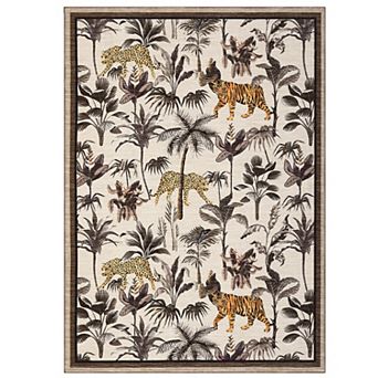 Machine Washable Rug Tiger Tropical Jungle Plant Area Rug Stain Resistant Carpet