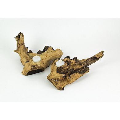 Set of 2 Natural Gamal Root Wood Single Tealight Candle Holders