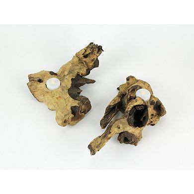 Set of 2 Natural Gamal Root Wood Single Tealight Candle Holders