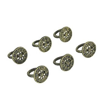Set of 6 Bronze Cast Iron Compass Rose Napkin Rings Nautical Dining Decor