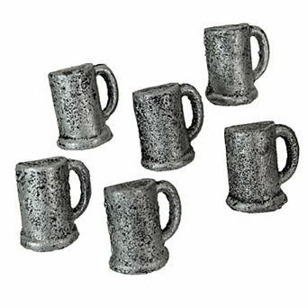 Antique Silver Finish Cast Iron Beer Mug Cabinet Knob Drawer Pulls Set of 6