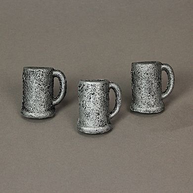 Antique Silver Finish Cast Iron Beer Mug Cabinet Knob Drawer Pulls Set of 6