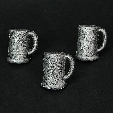 Antique Silver Finish Cast Iron Beer Mug Cabinet Knob Drawer Pulls Set of 6