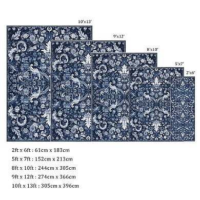 Traditional Persian Area Rug - Washable,Low-Pile,Non-Slip,Indoor,Stain-Resistant Carpet Mat