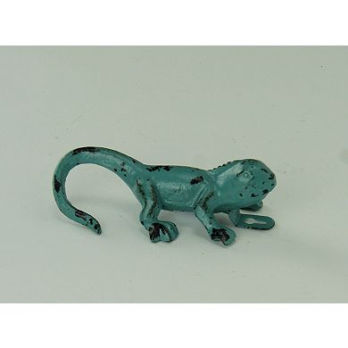 Distressed Green Metal Lizard Wall Hooks Set of 6