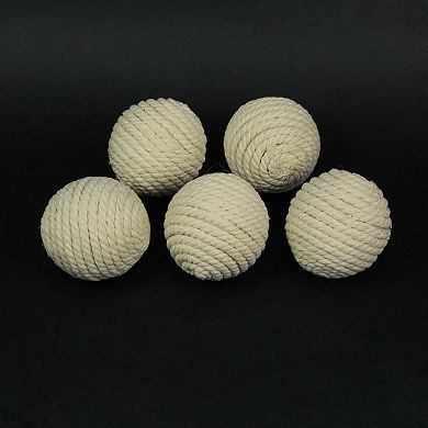 Set of 5 Light Brown Rope Decorative Orb Home Decor Ball Centerpiece Vase Filler