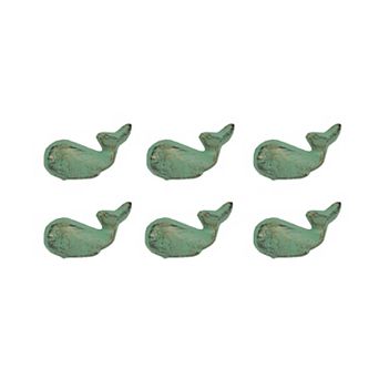 Set of 6 Verdigris Green Cast Iron Whale Drawer Pulls Bathroom Cabinet Knobs