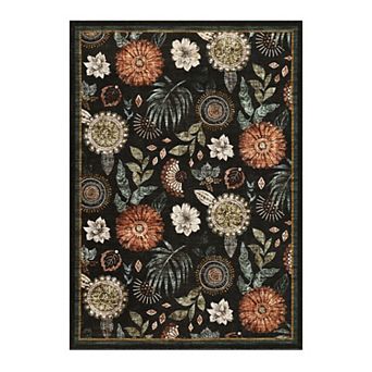 Floral Machine Washable Area Rug for Living Room Non-Slip Stain Resistant Carpet