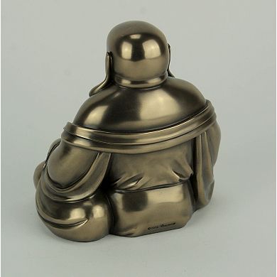 Bronze Finish Laughing Buddha Holding Beads and Bag Statue
