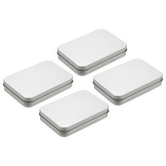 Metal Tin Box Containers, 4 pc 4x2.8x0.8" Portable Storage Box, Silver