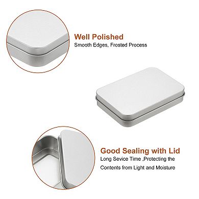 Metal Tin Box Containers, 4Pcs 4x2.8x0.8" Portable Storage Box, Silver