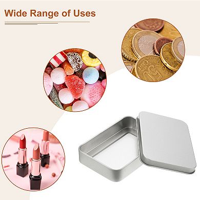 Metal Tin Box Containers, 4Pcs 4x2.8x0.8" Portable Storage Box, Silver
