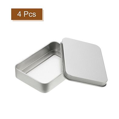 Metal Tin Box Containers, 4Pcs 4x2.8x0.8" Portable Storage Box, Silver