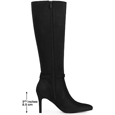 Women's Buckle Pointed Toe Side Zip Stiletto Heel Knee High Boots