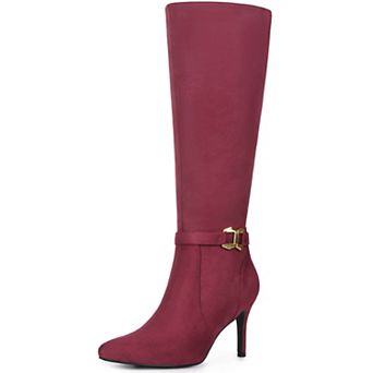Women's Buckle Pointed Toe Side Zip Stiletto Heel Knee High Boots