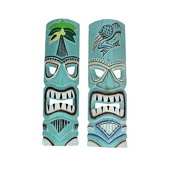 Parrot & Palm Tree Tiki Mask - Set of 2 - 20" High