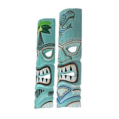 Parrot & Palm Tree Tiki Mask - Set of 2 - 20" High