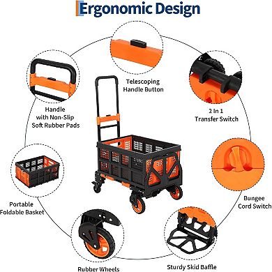 2-in-1 Folding Hand Truck with Foldable Basket