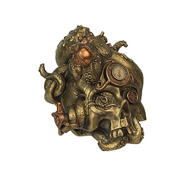 Abyssal Bones Steampunk Mechanical Octopus On Skull Tabletop Statue