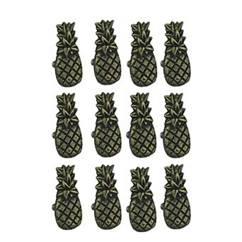 Set of 12 Distressed Antique Brass Finish Cast Iron Pineapple Drawer Pulls