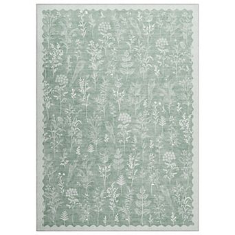 Floral Machine Washable Rug Ultra-Thin Stain Resistant Low Pile Carpet