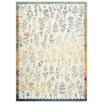 Floral Machine Washable Rug Ultra-Thin Stain Resistant Low Pile Carpet