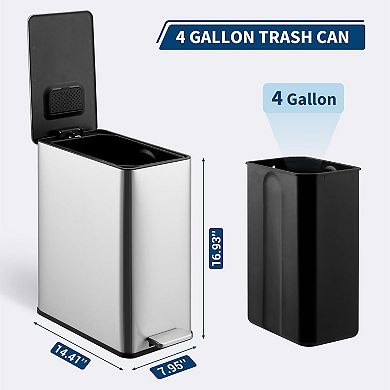 4 Gallon Narrow Stainless Steel Waste Bin