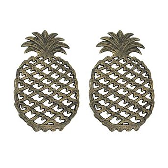 2 pc Antique Bronze Finish Tropical Pineapple Cast Iron Trivet Set