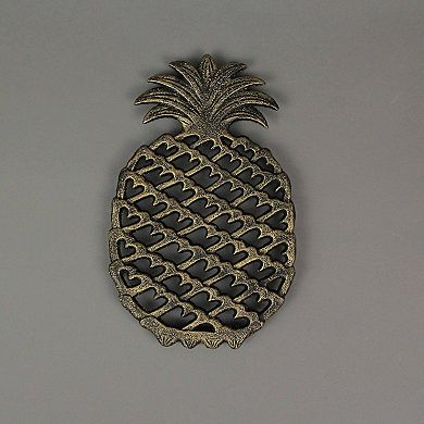 2 Piece Antique Bronze Finish Tropical Pineapple Cast Iron Trivet Set