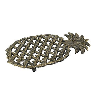 2 Piece Antique Bronze Finish Tropical Pineapple Cast Iron Trivet Set