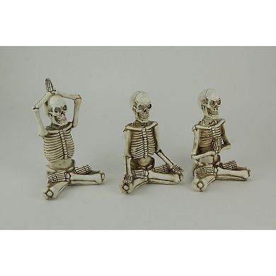 Bone Stretchers Yoga Skeleton Figurines with Color Changing LED Eyes Set of 3