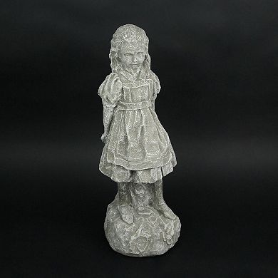 Alice in Wonderland Light Gray Finish Solid Cement Statue 19.5 Inches High