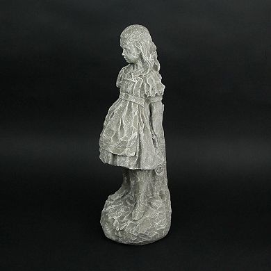 Alice in Wonderland Light Gray Finish Solid Cement Statue 19.5 Inches High