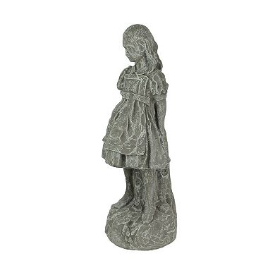 Alice in Wonderland Light Gray Finish Solid Cement Statue 19.5 Inches High