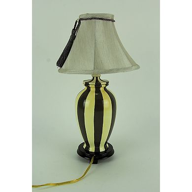 Vertical Striped Small Ceramic Table Lamp with Tassel Shade Set of 2