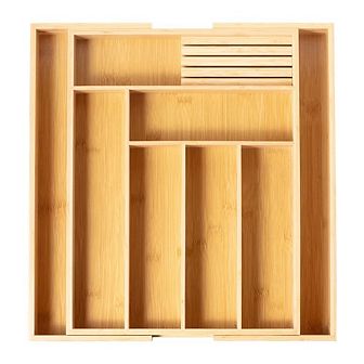 Expandable Bamboo Utensil Drawer Organizer, Wooden Utensil Tray, Nonslip, Cutlery Divider
