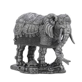 Metallic Silver Pewter Finish Mechanical Steampunk Elephant Statue
