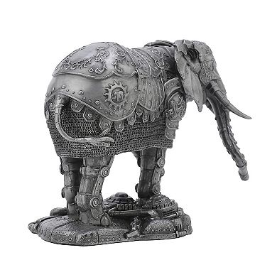 Metallic Silver Pewter Finish Mechanical Steampunk Elephant Statue