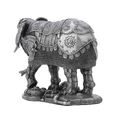 Metallic Silver Pewter Finish Mechanical Steampunk Elephant Statue