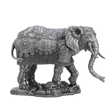 Metallic Silver Pewter Finish Mechanical Steampunk Elephant Statue