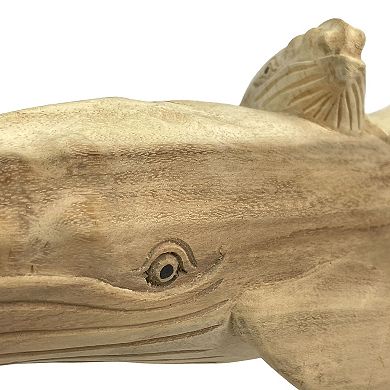 Beautiful Carved Teak Wood Humpback Whale and Baby Tabletop Statue 20 Inch