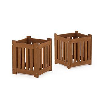 Furinno 2-Pack Outdoor Planter Stand Flower Box, Solid Meranti Hardwood with Teak-Oil Finish