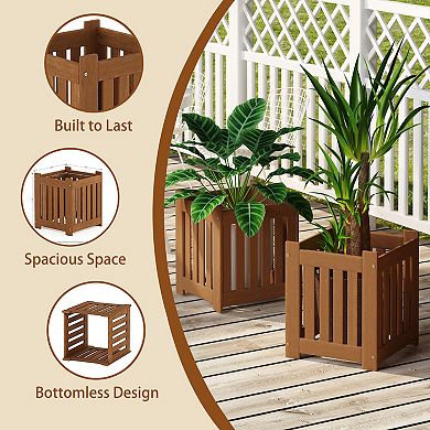 Furinno 2-Pack Outdoor Planter Stand Flower Box, Solid Meranti Hardwood with Teak-Oil Finish