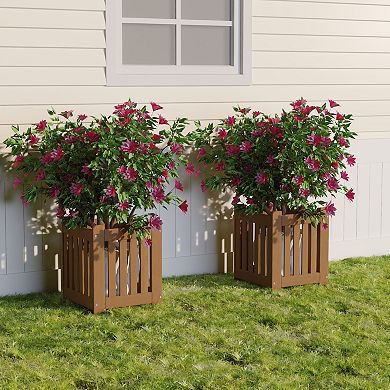 Furinno 2-Pack Outdoor Planter Stand Flower Box, Solid Meranti Hardwood with Teak-Oil Finish